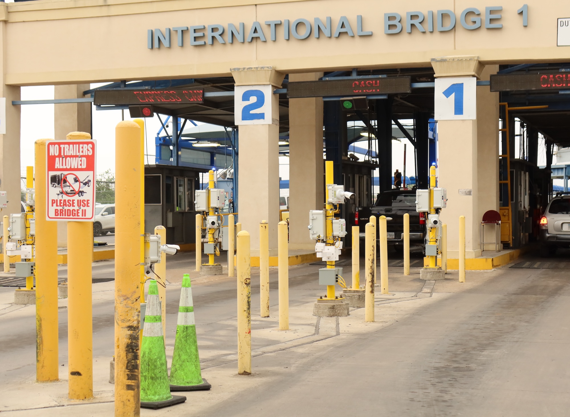License plate readers along the lanes leading into a border crossing