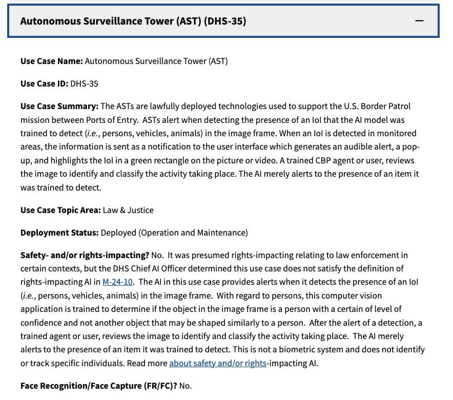 Use case summary for surveillance towers